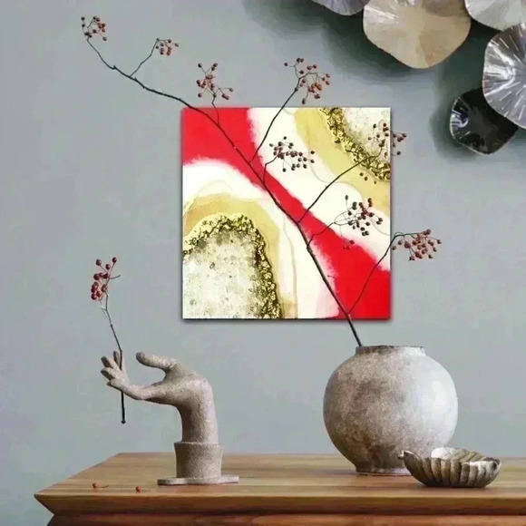 "Live With Passion" Red Resin Geode on Wood Panel - Picture 2 of 2